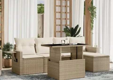 Set canapele de grădină cu perne, 6 piese, bej, poliratan - 1/5