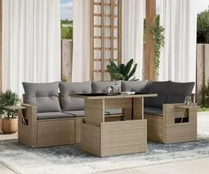 vidaXL Set canapele de grădină cu perne, 6 piese, bej, poliratan