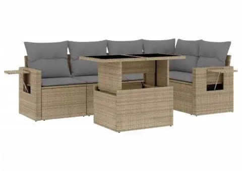 Set canapele de grădină cu perne, 6 piese, bej, poliratan - 2/5