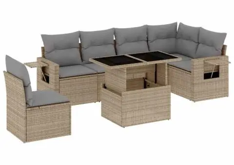 Set canapele de grădină, 7 piese, cu perne, bej, poliratan - 2/5