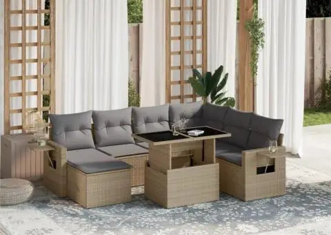 Set canapele de grădină, 8 piese, cu perne, bej, poliratan - 1/5