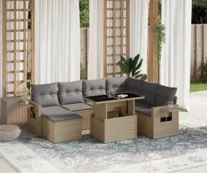 vidaXL Set canapele de grădină, 8 piese, cu perne, bej, poliratan