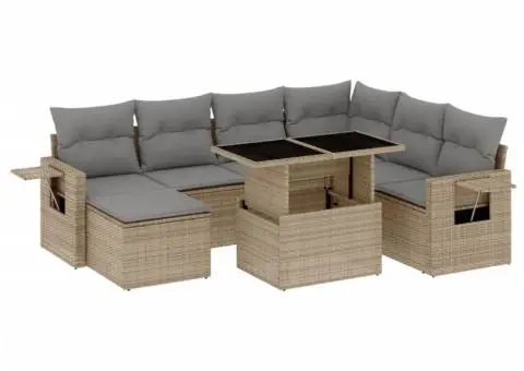 Set canapele de grădină, 8 piese, cu perne, bej, poliratan - 2/5