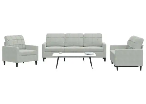 Set de canapele cu perne, 3 piese, gri deschis, catifea - 1/5