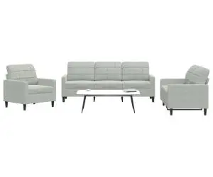 vidaXL Set de canapele cu perne, 3 piese, gri deschis, catifea