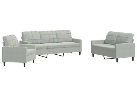 Set de canapele cu perne, 3 piese, gri deschis, catifea - 2/5