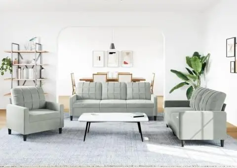 Set de canapele cu perne, 3 piese, gri deschis, catifea - 3/5