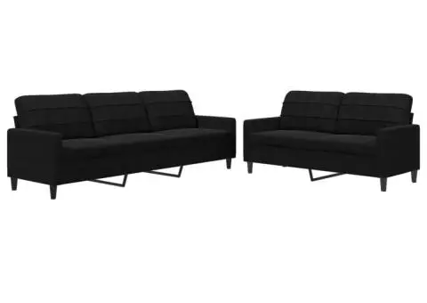 Set de canapele cu perne, 2 piese, negru, catifea - 2/5