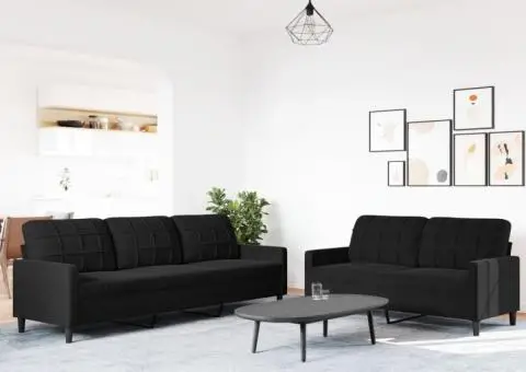 Set de canapele cu perne, 2 piese, negru, catifea - 3/5