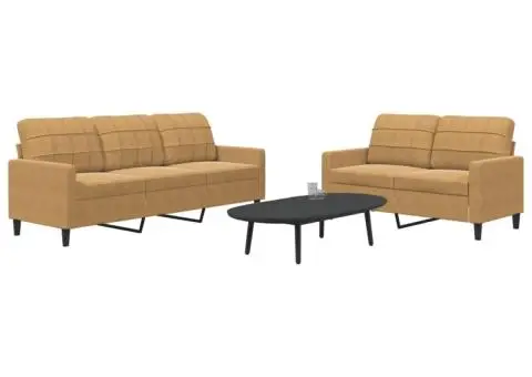 Set de canapele cu perne, 2 piese, maro, catifea - 1/5