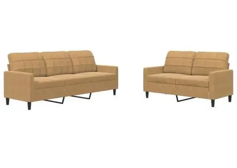 Set de canapele cu perne, 2 piese, maro, catifea - 2/5