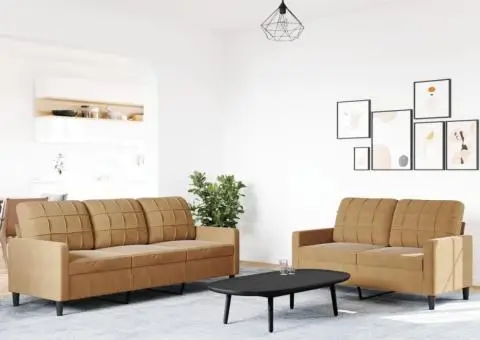 Set de canapele cu perne, 2 piese, maro, catifea - 3/5