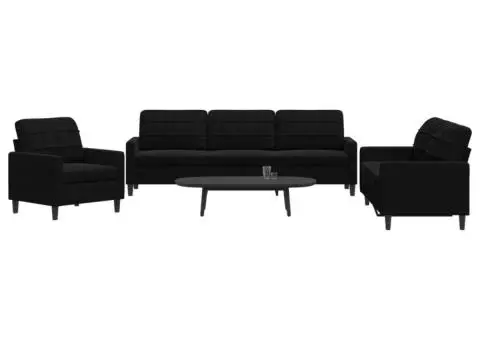 Set de canapele cu perne, 3 piese, negru, catifea - 1/5