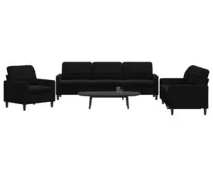 vidaXL Set de canapele cu perne, 3 piese, negru, catifea