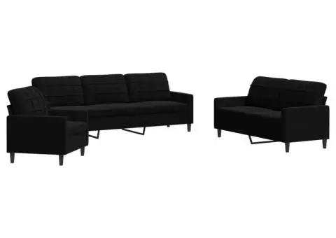 Set de canapele cu perne, 3 piese, negru, catifea - 2/5