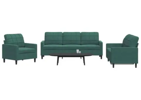 Set de canapele cu perne, 3 piese, verde închis, catifea - 1/5