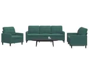 vidaXL Set de canapele cu perne, 3 piese, verde închis, catifea