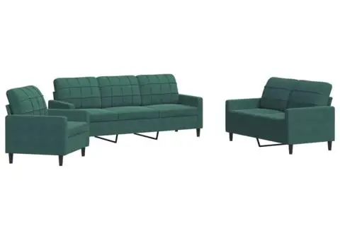 Set de canapele cu perne, 3 piese, verde închis, catifea - 2/5