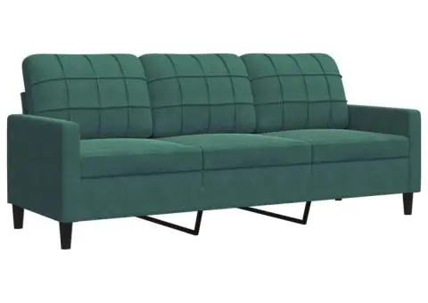 Set de canapele cu perne, 3 piese, verde închis, catifea - 4/5