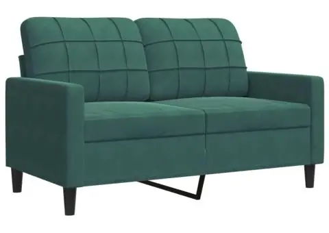 Set de canapele cu perne, 3 piese, verde închis, catifea - 5/5