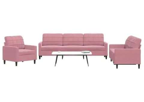 Set de canapele cu perne, 3 piese, roz, catifea - 1/5