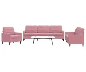 vidaXL Set de canapele cu perne, 3 piese, roz, catifea