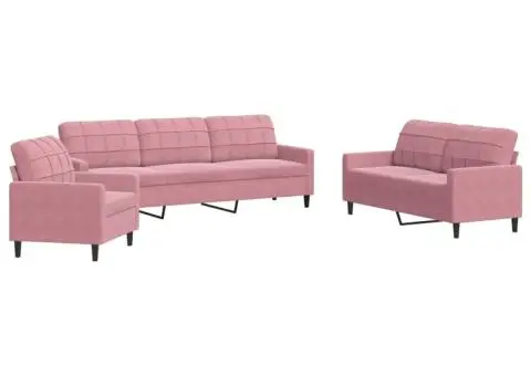 Set de canapele cu perne, 3 piese, roz, catifea - 2/5