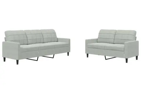 Set de canapele cu perne, 2 piese, gri deschis, catifea - 2/5