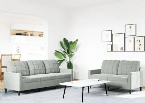 Set de canapele cu perne, 2 piese, gri deschis, catifea - 3/5