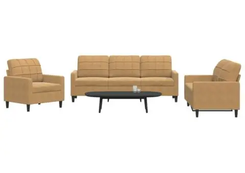 Set de canapele cu perne, 3 piese, maro, catifea - 1/5