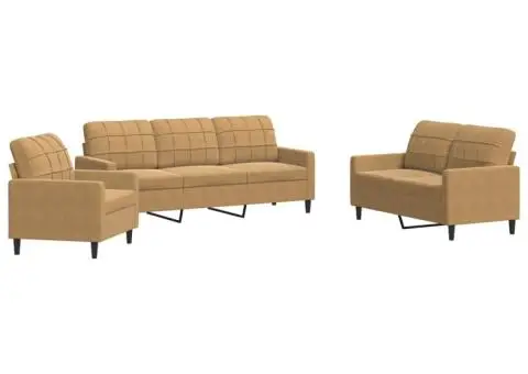 Set de canapele cu perne, 3 piese, maro, catifea - 2/5