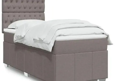 Pat box spring cu saltea, gri taupe, 90x200 cm, textil - 1/5