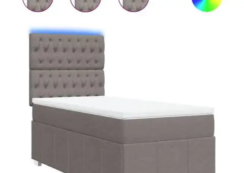 Pat box spring cu saltea, gri taupe, 90x200 cm, textil - 2/5