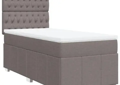 Pat box spring cu saltea, gri taupe, 90x200 cm, textil - 3/5