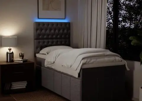 Pat box spring cu saltea, gri taupe, 90x200 cm, textil - 4/5