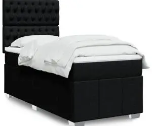 vidaXL Pat box spring cu saltea, negru, 90x200 cm, textil