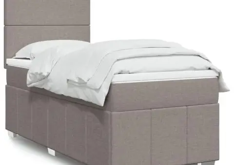 Pat box spring cu saltea, gri taupe, 90x200 cm, textil - 1/5