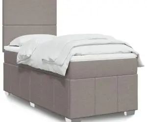 vidaXL Pat box spring cu saltea, gri taupe, 90x200 cm, textil