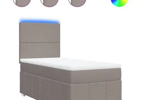 Pat box spring cu saltea, gri taupe, 90x200 cm, textil - 2/5