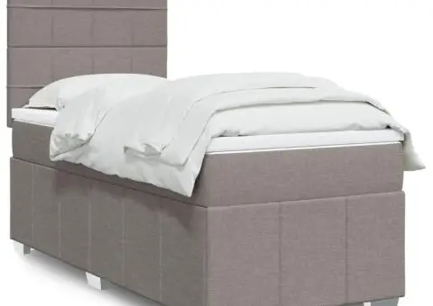 Pat box spring cu saltea, gri taupe, 90x200 cm, textil - 1/5