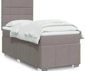 vidaXL Pat box spring cu saltea, gri taupe, 90x200 cm, textil