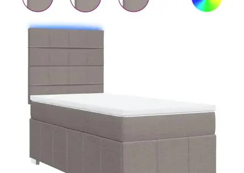 Pat box spring cu saltea, gri taupe, 90x200 cm, textil - 2/5