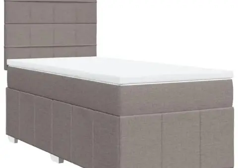 Pat box spring cu saltea, gri taupe, 90x200 cm, textil - 3/5