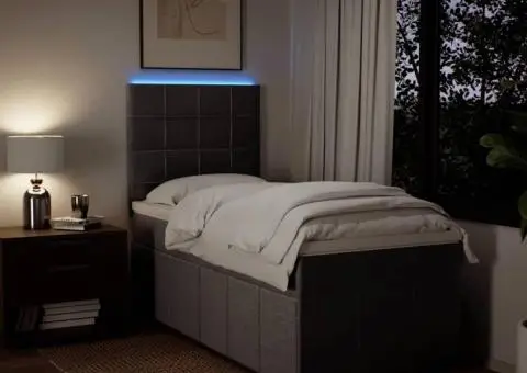 Pat box spring cu saltea, gri taupe, 90x200 cm, textil - 4/5