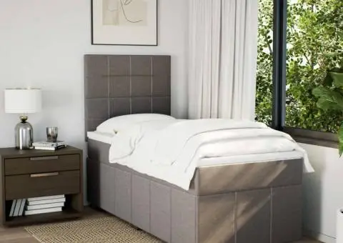 Pat box spring cu saltea, gri taupe, 90x200 cm, textil - 5/5