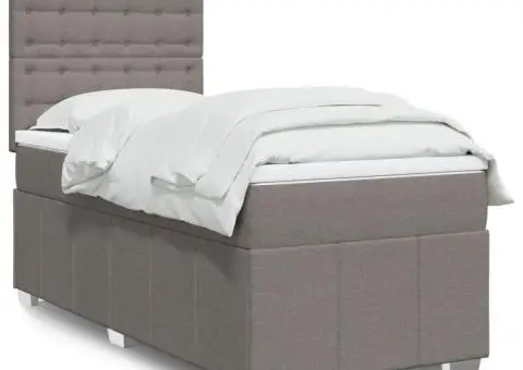 Pat box spring cu saltea, gri taupe, 90x200 cm, textil - 1/5