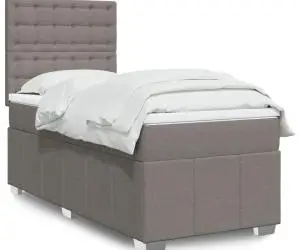 vidaXL Pat box spring cu saltea, gri taupe, 90x200 cm, textil