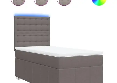 Pat box spring cu saltea, gri taupe, 90x200 cm, textil - 2/5