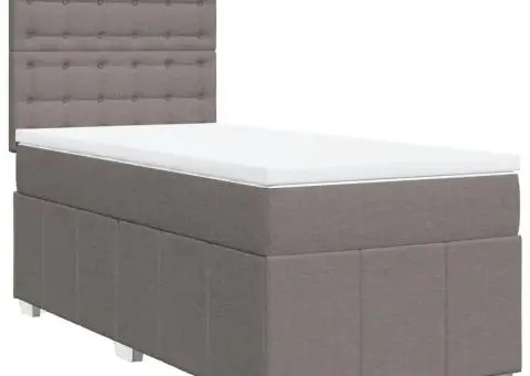 Pat box spring cu saltea, gri taupe, 90x200 cm, textil - 3/5