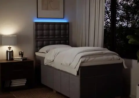 Pat box spring cu saltea, gri taupe, 90x200 cm, textil - 4/5